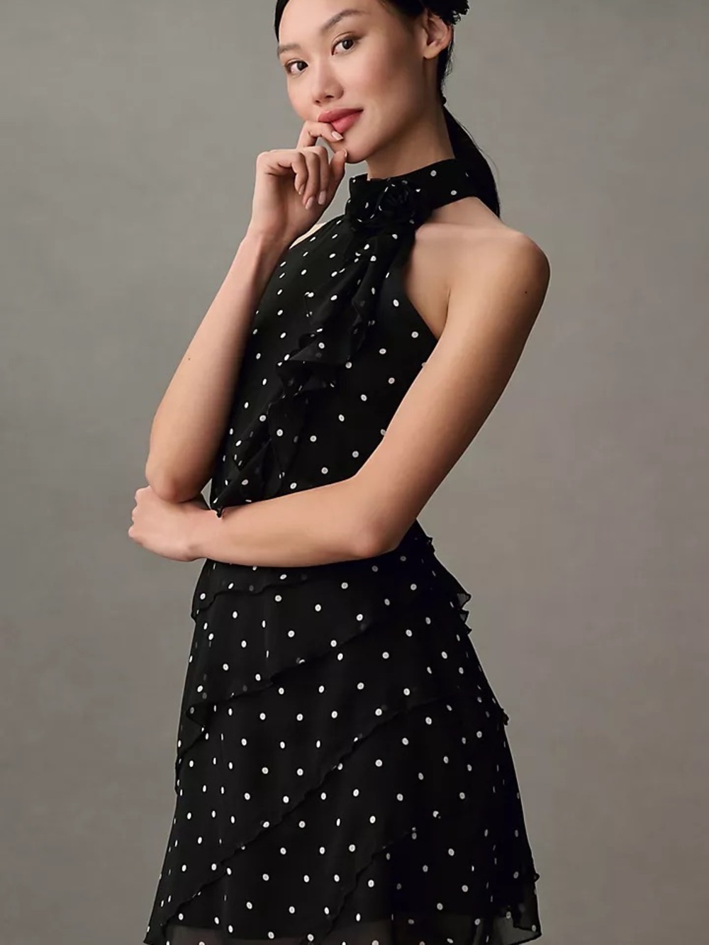 Maeve Halter Rosette Mini Dress